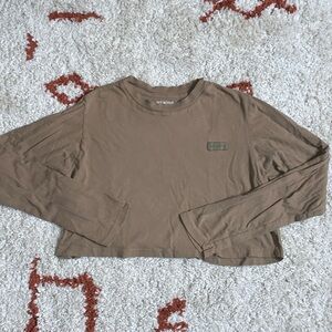 Set Active- Sz Small- Oversized- Brownish Green- Long Sleeve Crop Cotton Tee